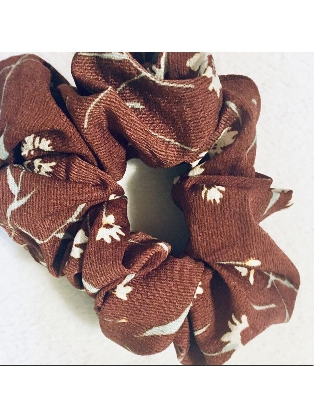Chiffon Chocolate Brown Floral Hair Scrunchie NWOT - Picture 3 of 5